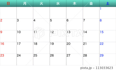 シンプルなカレンダー 113033623