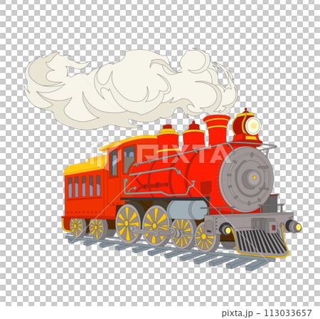 drawing of a red train on the rails with white smoke from the chimney 113033657
