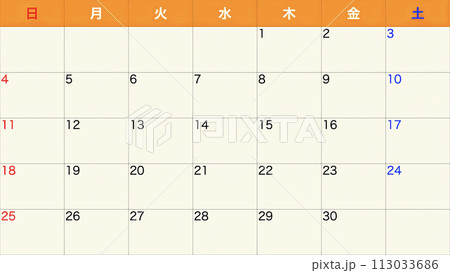 シンプルなカレンダー 113033686