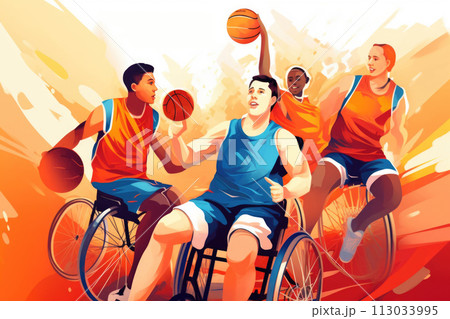 Athletes in wheelchairs playing basketball 113033995