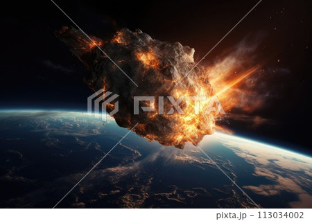 A burning meteorite falls to the ground A burning meteorite falls to the ground 113034002