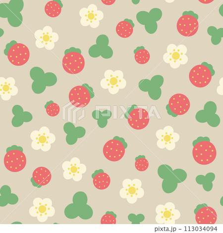 可愛いいちごのシームレスパターン茶色 113034094