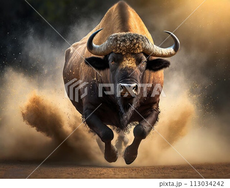 夕日に照らされた由布島の水牛 夕日に照らされた由布島の水牛 113034242