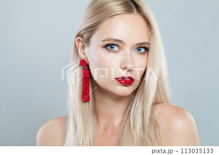 Cute blonde model woman portrait. Facial treatment, cosmetology, skin care concept Cute blonde model woman portrait. Facial treatment, cosmetology, skin care concept 113035133