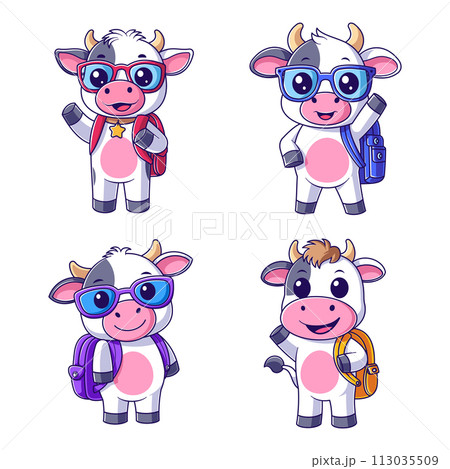Cute cow carrying a backpack set 113035509