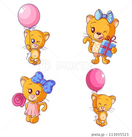 Cute lioness with balloon, hand drawn style set 113035523