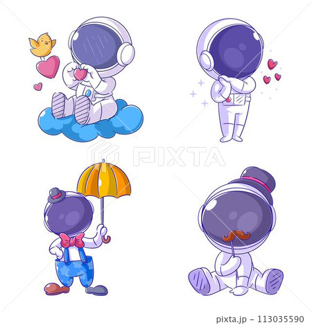 Cute astronaut feeling love, cartoon style set 113035590