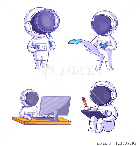 Cute astronaut looking for something, cartoon style set Cute astronaut looking for something, cartoon style set 113035593
