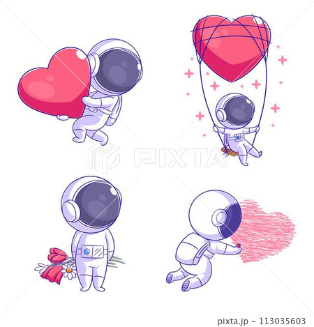 Cute astronaut with love, cartoon style set 113035603