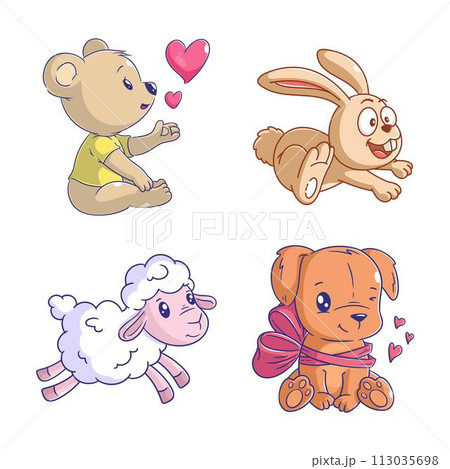 Bear, rabbit, sheep and dog cute cartoon style set Bear, rabbit, sheep and dog cute cartoon style set 113035698