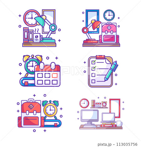 Cartoon style work desk 6 set Cartoon style work desk 6 set 113035756
