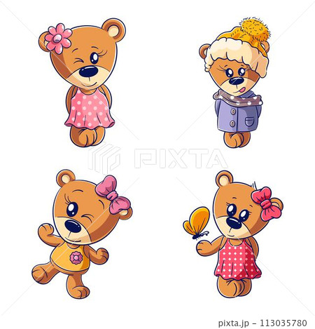 Cute bear feeling happy, hand drawn style set 113035780