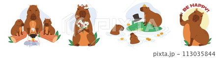 Cute capybara animal characters set with different activities Cute capybara animal characters set with different activities 113035844