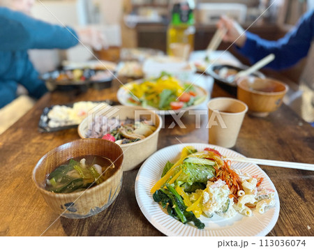 惣菜の手軽なランチを食べる手元 惣菜の手軽なランチを食べる手元 113036074