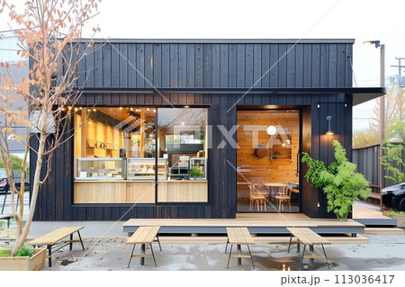 黒いカフェの外観「AI生成画像」 113036417