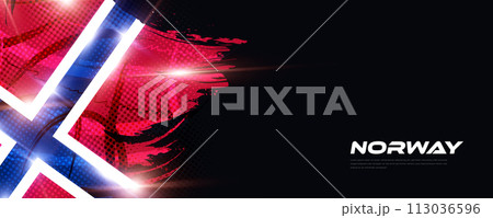 Norway Flag in Brush Paint Style with Halftone and Glowing Light Effects. Norway National Flag Background with Grunge Concept 113036596