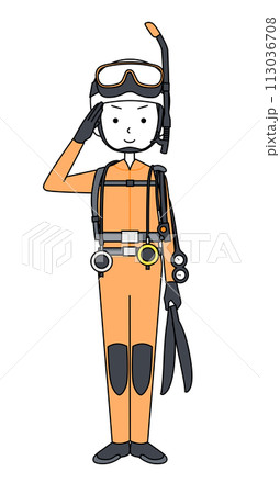 敬礼 消防士 女性(水難救助隊) 敬礼 消防士 女性(水難救助隊) 113036708