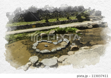 水彩画風 玉造温泉 玉湯川 まがたまの小島 島根県松江市 水彩画風 玉造温泉 玉湯川 まがたまの小島 島根県松江市 113037411