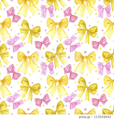 Hand drawn watercolor bows seamless pattern isolated on white background. Can be used for textile, fabric and other printed products. Hand drawn watercolor bows seamless pattern isolated on white background. Can be used for textile, fabric and other printed products. 113038042