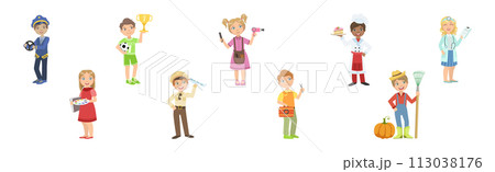 Little Boy and Girl Character in Professional Uniform Vector Set 113038176