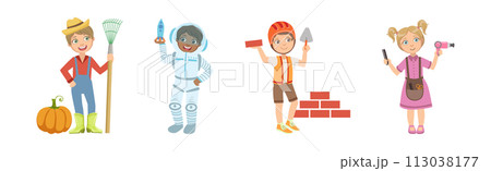 Little Boy and Girl Character in Professional Uniform Vector Set 113038177