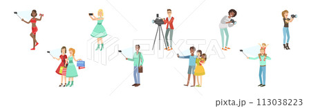 People Character Take Selfie and Pose for Photo Vector Set People Character Take Selfie and Pose for Photo Vector Set 113038223