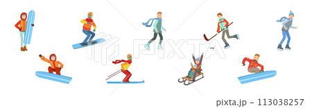 People Character Enjoy Winter Sport Activity Vector Set 113038257