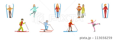 People Character Enjoy Winter Sport Activity Vector Set 113038259