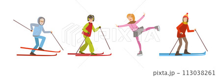 People Character Enjoy Winter Sport Activity Vector Set 113038261