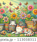 メルヘンなお花の世界の猫達 113038311
