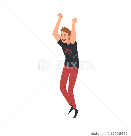 Young Cheerful Man Dancing at Concert Vector Illustration Young Cheerful Man Dancing at Concert Vector Illustration 113038421