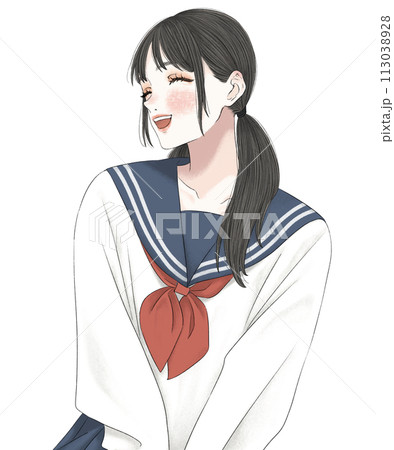 笑顔のセーラー服の女子学生 笑顔のセーラー服の女子学生 113038928