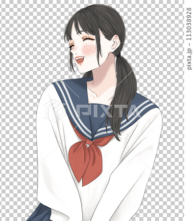 笑顔のセーラー服の女子学生 笑顔のセーラー服の女子学生 113038928