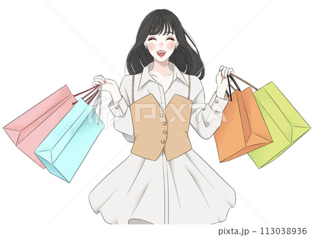 買い物をする笑顔の女性 買い物をする笑顔の女性 113038936