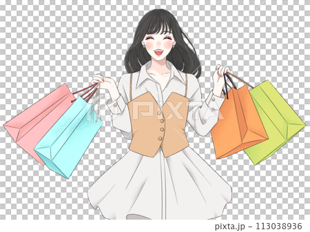 買い物をする笑顔の女性 買い物をする笑顔の女性 113038936