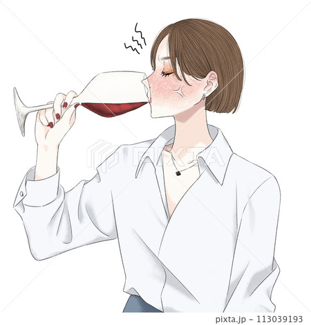 イライラしながらお酒を飲む女性 113039193