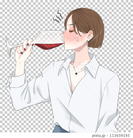 イライラしながらお酒を飲む女性 113039193