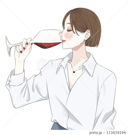 ワインを飲む女性 113039194