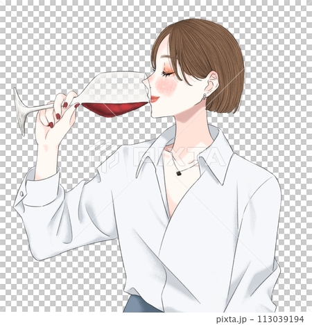 ワインを飲む女性 113039194