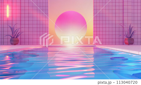 Abstract geometric pool party background with colorful neon lines. Summer light music show scene 113040720