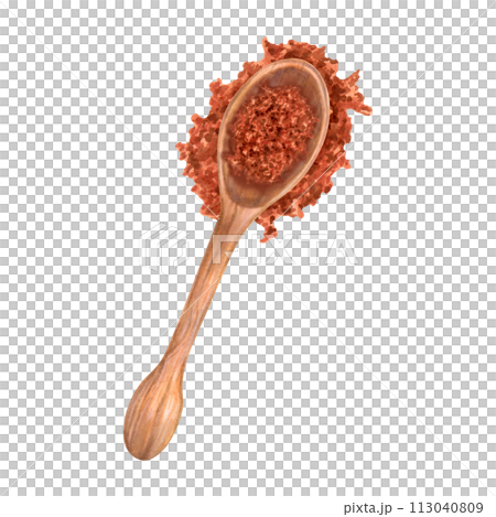 Wooden spoon with ground crumbly coffee or cocoa. Coffee powder from beans with Robusta and Arabica flavors. Illustration with watercolor and marker. Top view. Coffee day.Hand drawn isolated art. Wooden spoon with ground crumbly coffee or cocoa. Coffee powder from beans with Robusta and Arabica flavors. Illustration with watercolor and marker. Top view. Coffee day.Hand drawn isolated art. 113040809