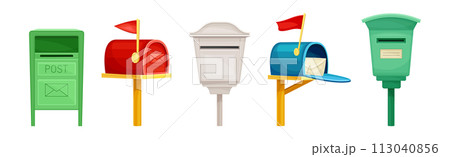 Post Box or Mailbox for Letter Sending Vector Set Post Box or Mailbox for Letter Sending Vector Set 113040856