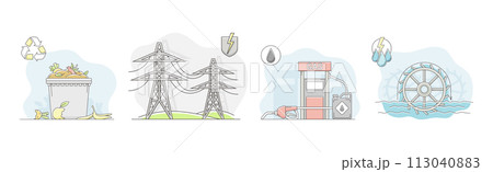 World Natural Renewable Resource and Energy Line Vector Set 113040883
