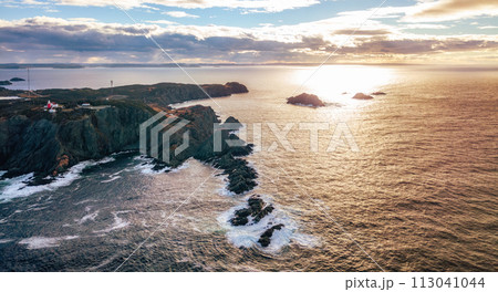 Rocky Shore on East Coast of Atlantic Ocean. Aerial Nature Background. 113041044