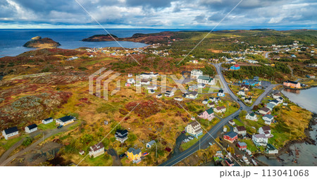 Small Town, Coast on East Coast of Atlantic Ocean. Aerial Nature Background. 113041068