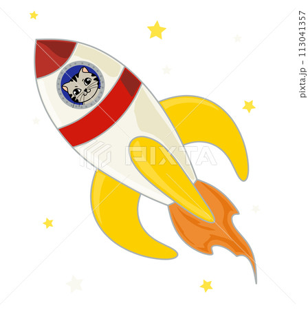 colored rocket with a cat on a transparent background colored rocket with a cat on a transparent background 113041357