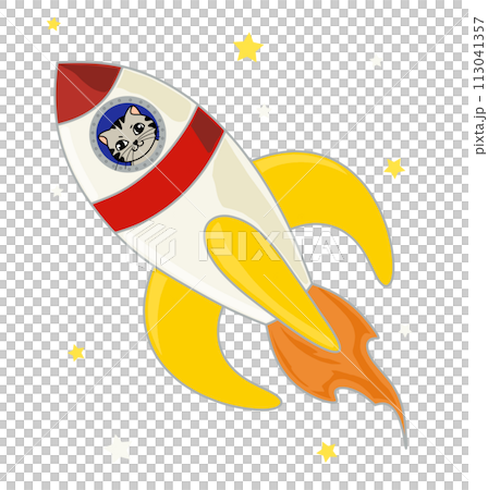 colored rocket with a cat on a transparent background colored rocket with a cat on a transparent background 113041357