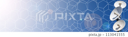 Several telecommunications antennas of a cellular network and wireless internet in the rays of the sun against a blue sky. Receiving and digitizing multiple pieces of information at once. Panoramic Several telecommunications antennas of a cellular network and wireless internet in the rays of the sun against a blue sky. Receiving and digitizing multiple pieces of information at once. Panoramic 113041555