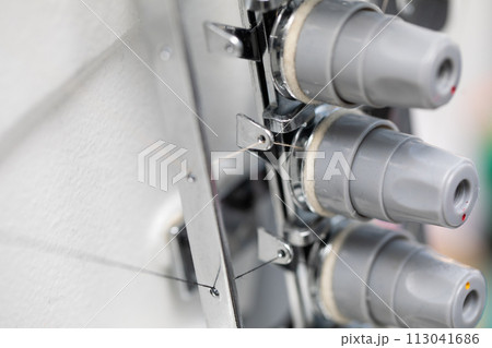 Industrial sewing machine, 3-needle cylindrical render for tailoring factory. 113041686