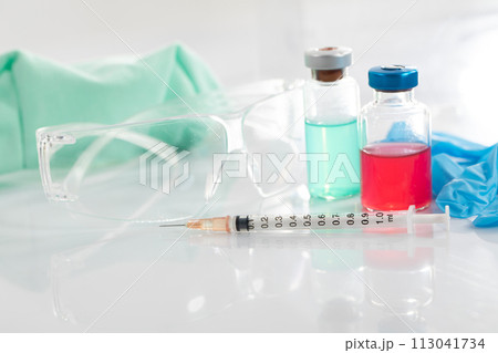 Transparent safety glasses are a must in every medical laboratory. Transparent safety glasses are a must in every medical laboratory. 113041734